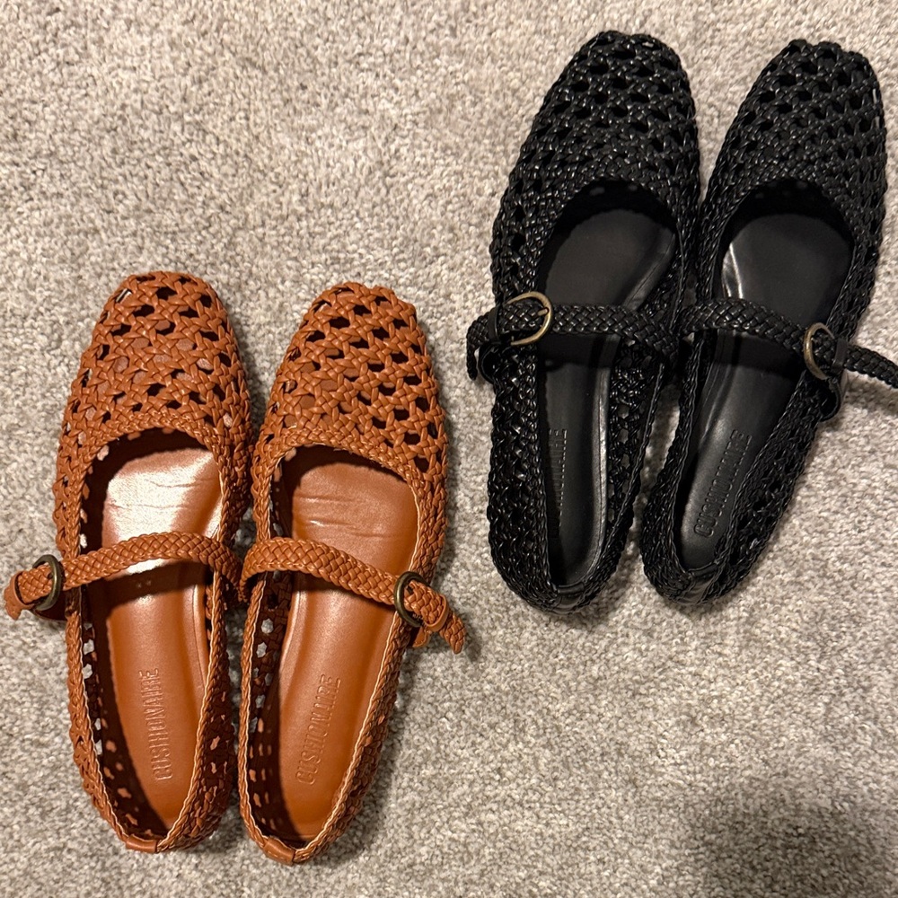 Women's Black and Brown Woven Flats